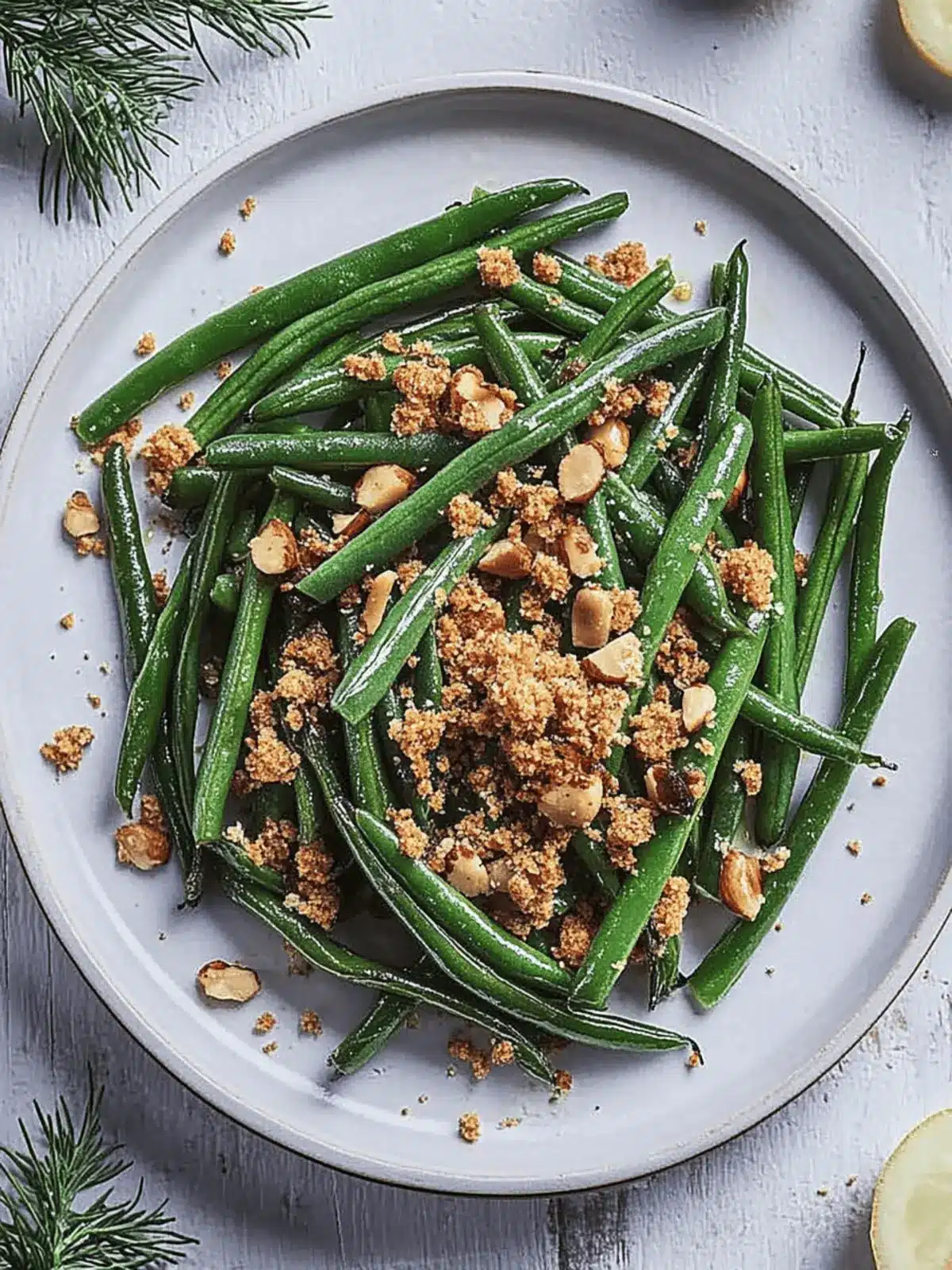 Grilled Green Beans with Gingerbread Nut Crumb
