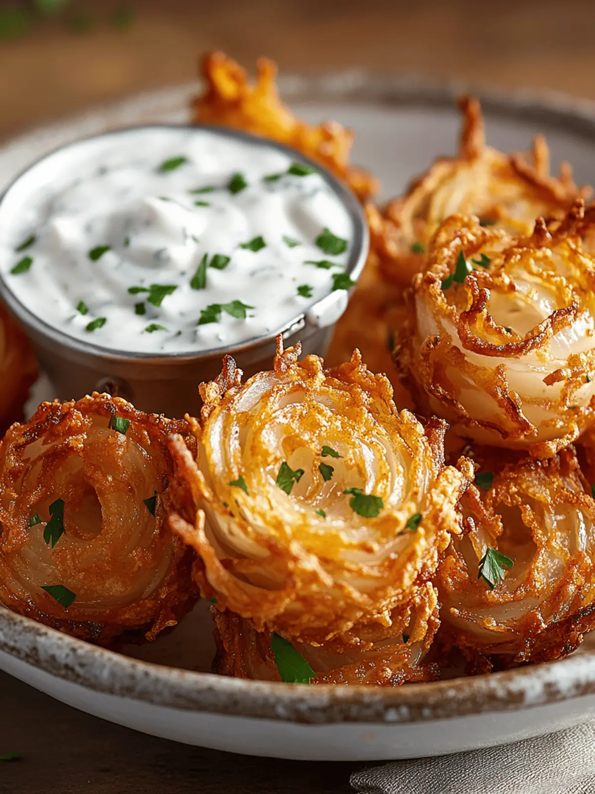 Crispy Mini Bloomin’ Onions with Creamy Buttermilk Ranch Dip