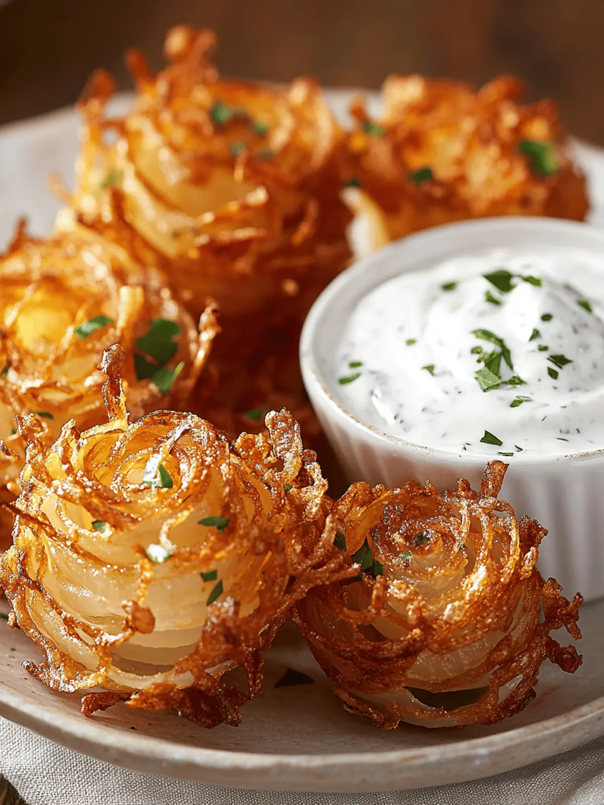 Crispy Mini Bloomin’ Onions with Creamy Buttermilk Ranch Dip